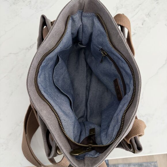 Zede Paris Pont des Arts Gray Canvas Satchel Mini Elevated Casual Parisian Chic - Picture 8 of 10